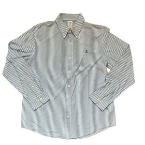 Brooks Brothers Button Down Shirt Blue Striped Regent Supima Cotton Mens XL